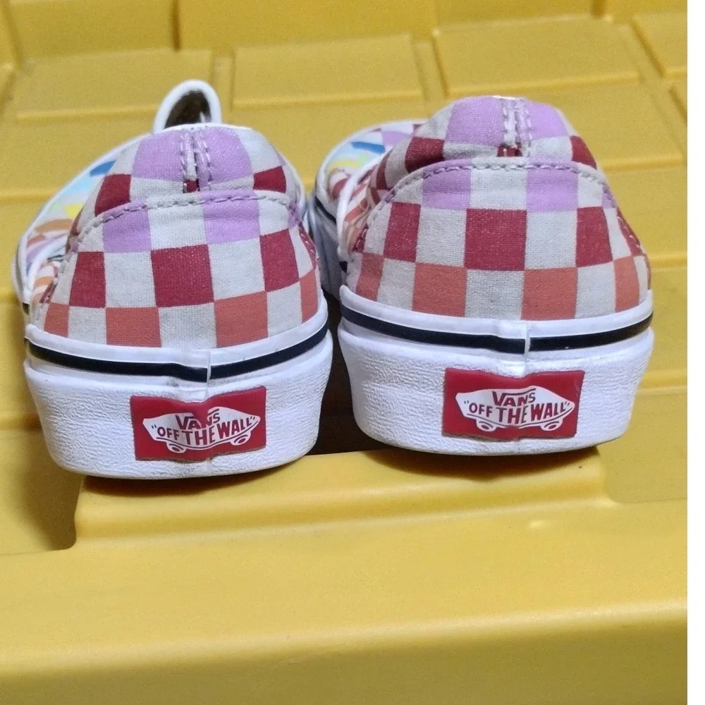 Vans Classic Slip-On Rainbow Checkerboard Sneakers Multicolor Canvas Shoes